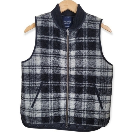 Madewell Reversible Wool Copeland Plaid Vest Black and White, Sz M - Picture 3 of 7